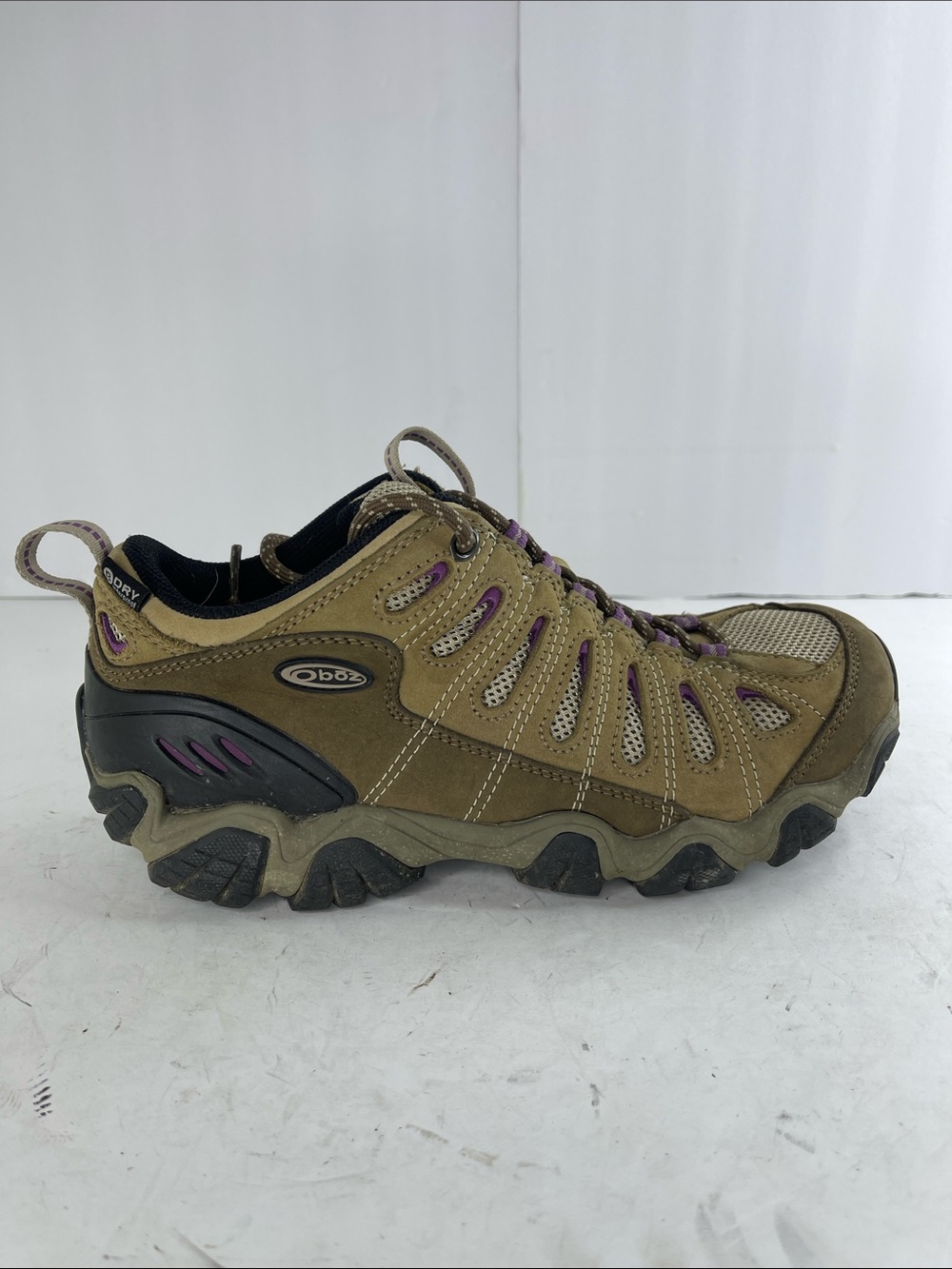 Oboz Women's Brown Suede Hiking Low Boot with Purple Accents